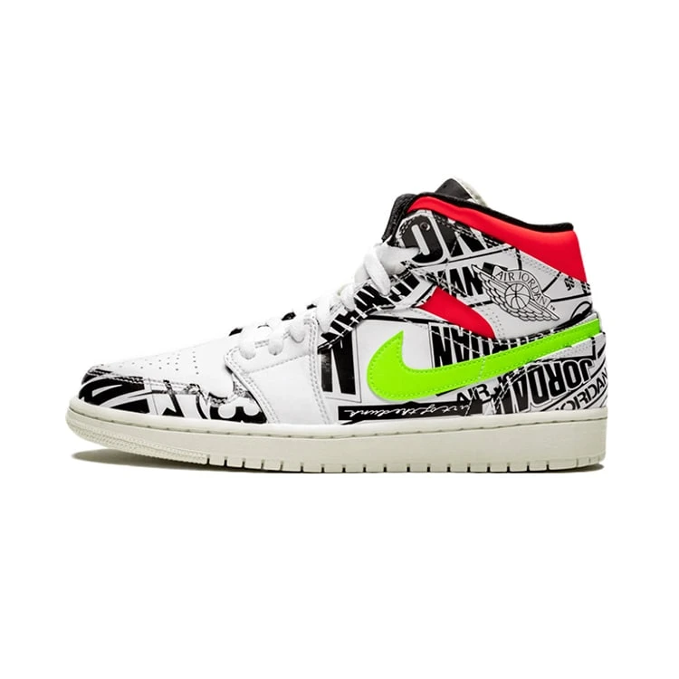 NIKE ナイキ AIR JORDAN 1 MID 'OVER-PRINT LOGOS' エア ジョーダン ワン ミッド オーバー プリント ロゴス メンズ スニーカー WHITE/BLACK-GREEN-RED ホワイト/ブラック-グリーン-レッド【海外展開 日本未入荷】