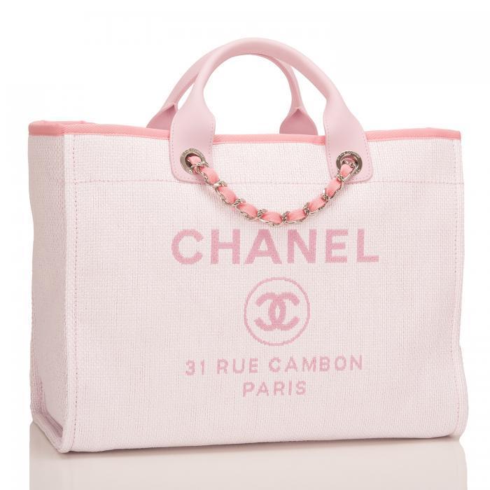 【CHANEL】PINKピンクキャンバスラージドーヴィルショッピングトートバッグ