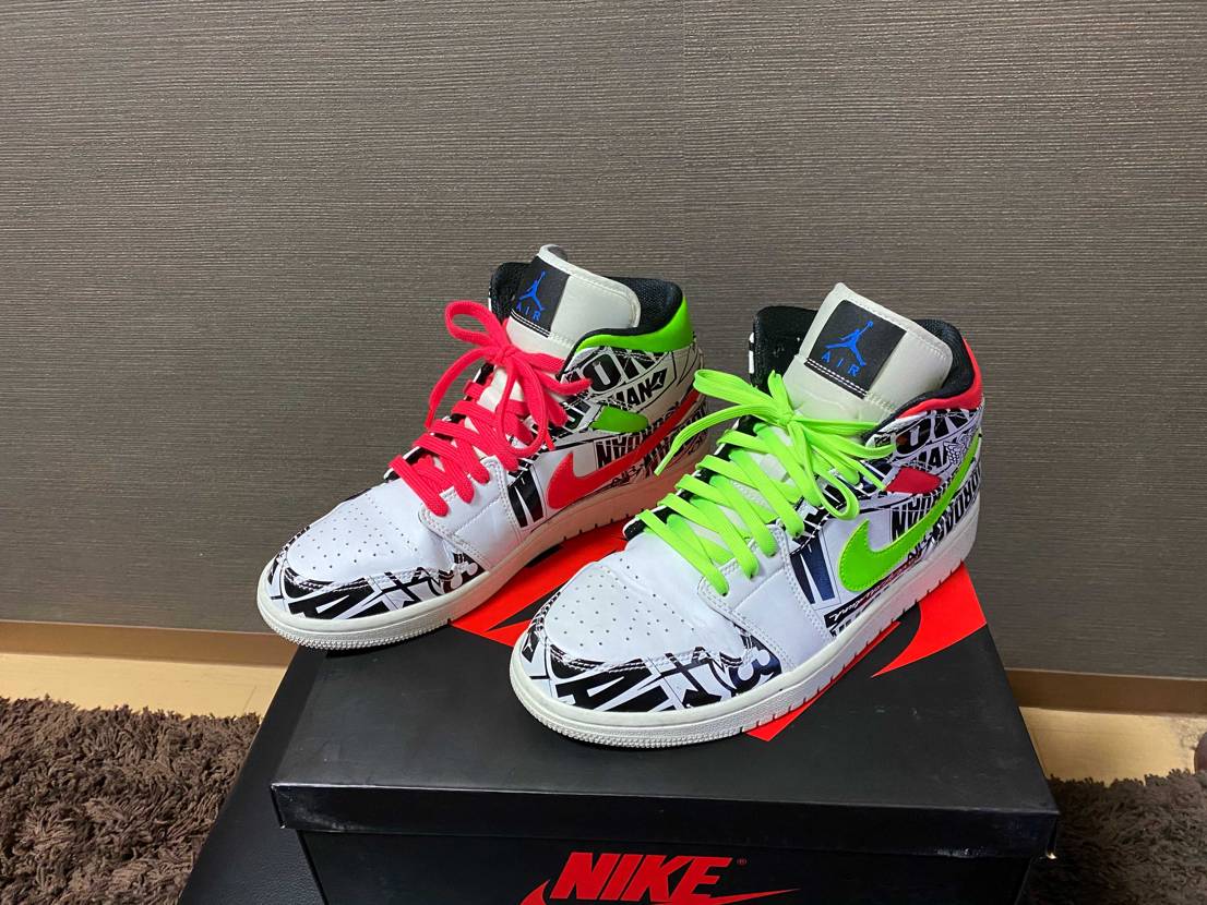 NIKE ナイキ AIR JORDAN 1 MID 'OVER-PRINT LOGOS' エア ジョーダン ワン ミッド オーバー プリント ロゴス メンズ スニーカー WHITE/BLACK-GREEN-RED ホワイト/ブラック-グリーン-レッド【海外展開 日本未入荷】