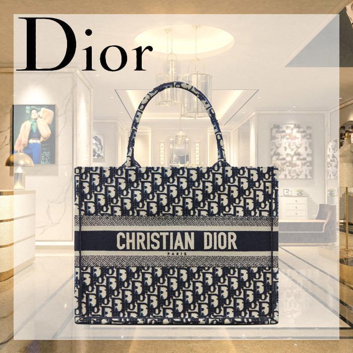 【ディオール】◆人気 BOOK TOTE 定番柄刺繍 トートバッグ-3 sizes