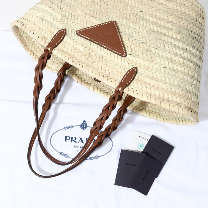 PRADA ウーブンパーム レザー かごバッグ
