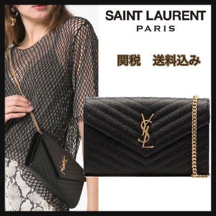 文字ロゴグレインエンボスレザーチェーンウォレット