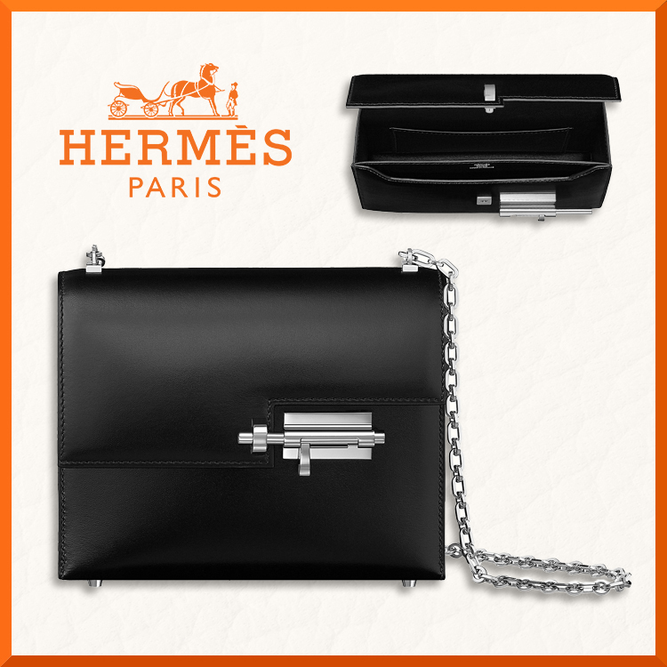 HERMES☆バッグ《ヴェルー》チェーン ミニ ポシェット カーフ 黒