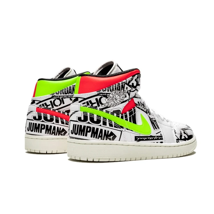 NIKE ナイキ AIR JORDAN 1 MID 'OVER-PRINT LOGOS' エア ジョーダン ワン ミッド オーバー プリント ロゴス メンズ スニーカー WHITE/BLACK-GREEN-RED ホワイト/ブラック-グリーン-レッド【海外展開 日本未入荷】