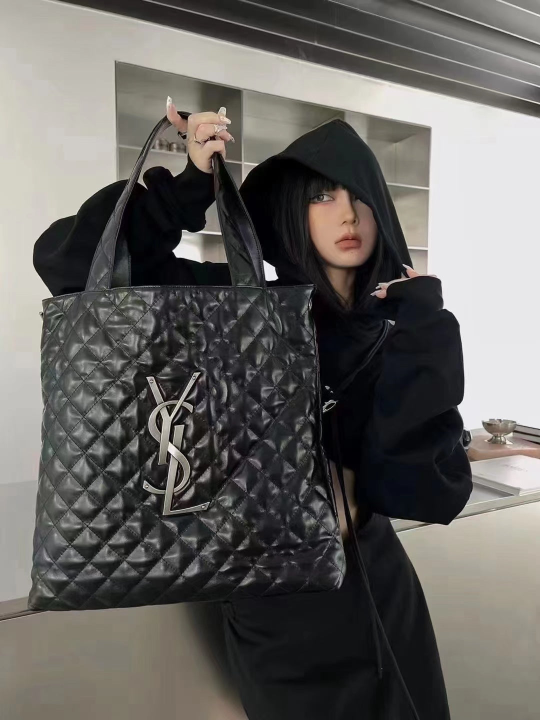👜Ysl アーガイル柄 ハンドバッグ 大容量