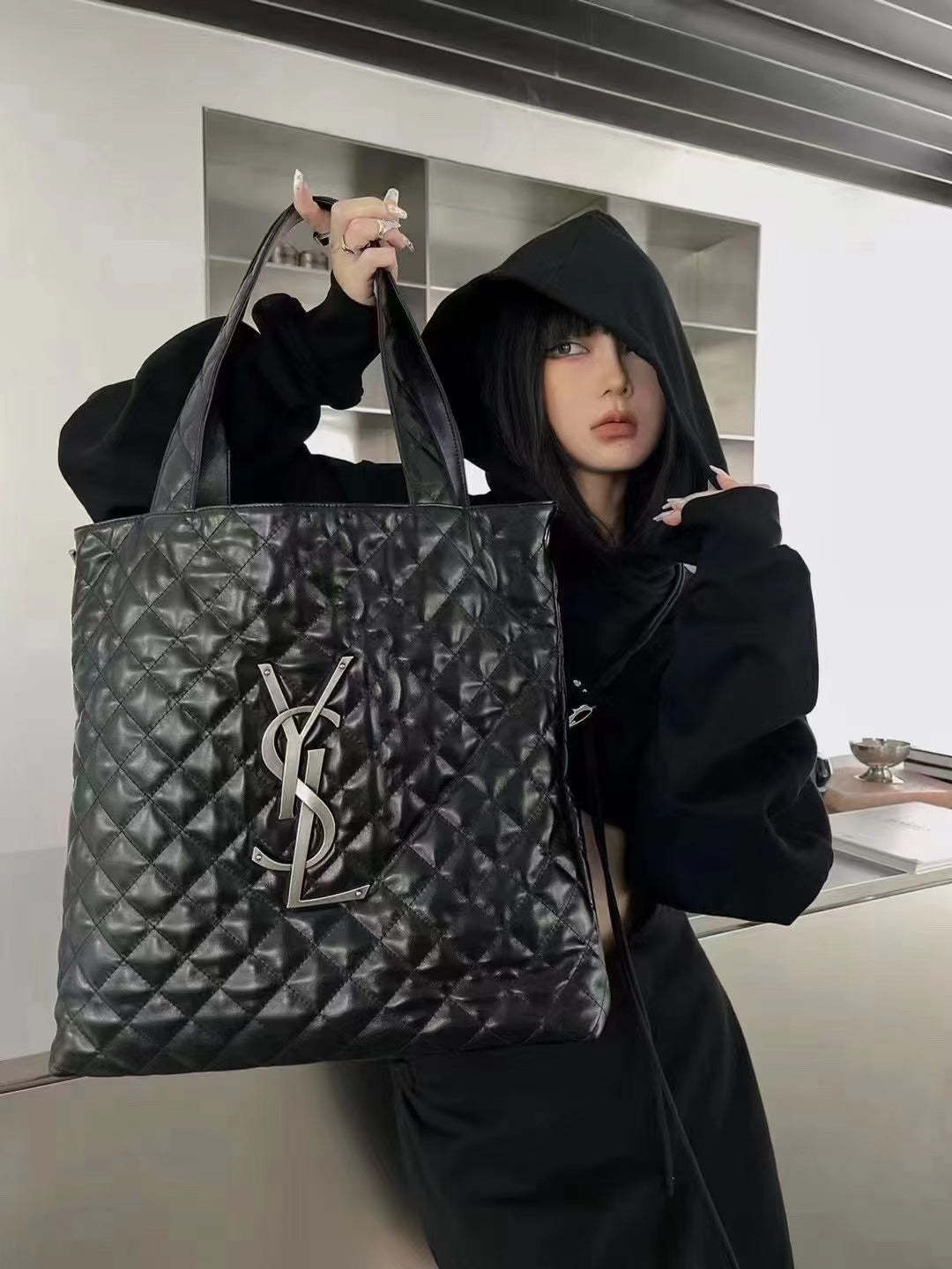 👜Ysl アーガイル柄 ハンドバッグ 大容量