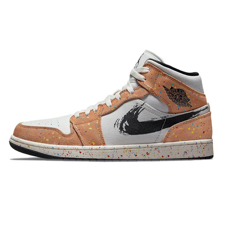 NIKE ナイキ AIR JORDAN 1 MID SE 'BRUSHSTROKE PAINT SPLATTER' エア ジョーダン ワン ミッド スペシャルエディション  ブラシストローク ペイント スプラッター メンズ スニーカー SAIL/BLACK-CIDER-CHILE RED【海外展開 日本未入荷】
