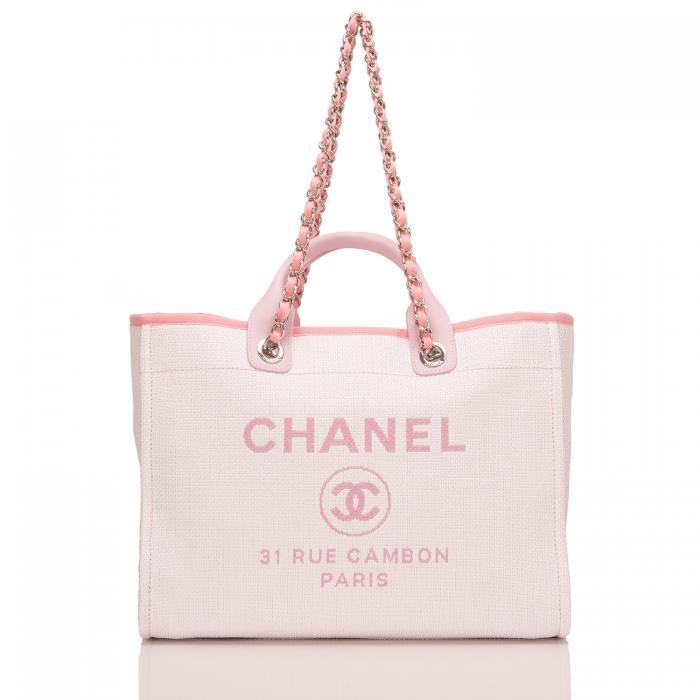 【CHANEL】PINKピンクキャンバスラージドーヴィルショッピングトートバッグ