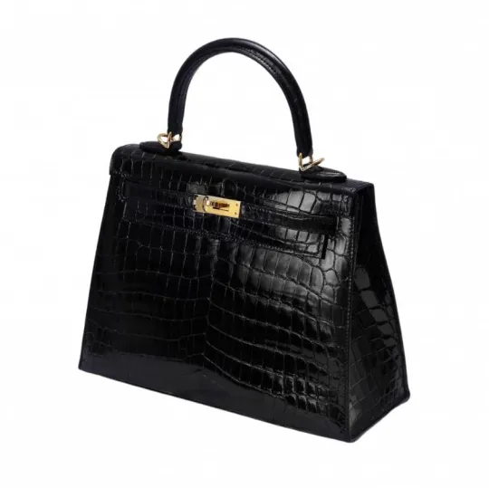エルメス HERMES ケリー ケリー25 クロコダイルニロティカス ブラック ゴールド金具 Y刻印