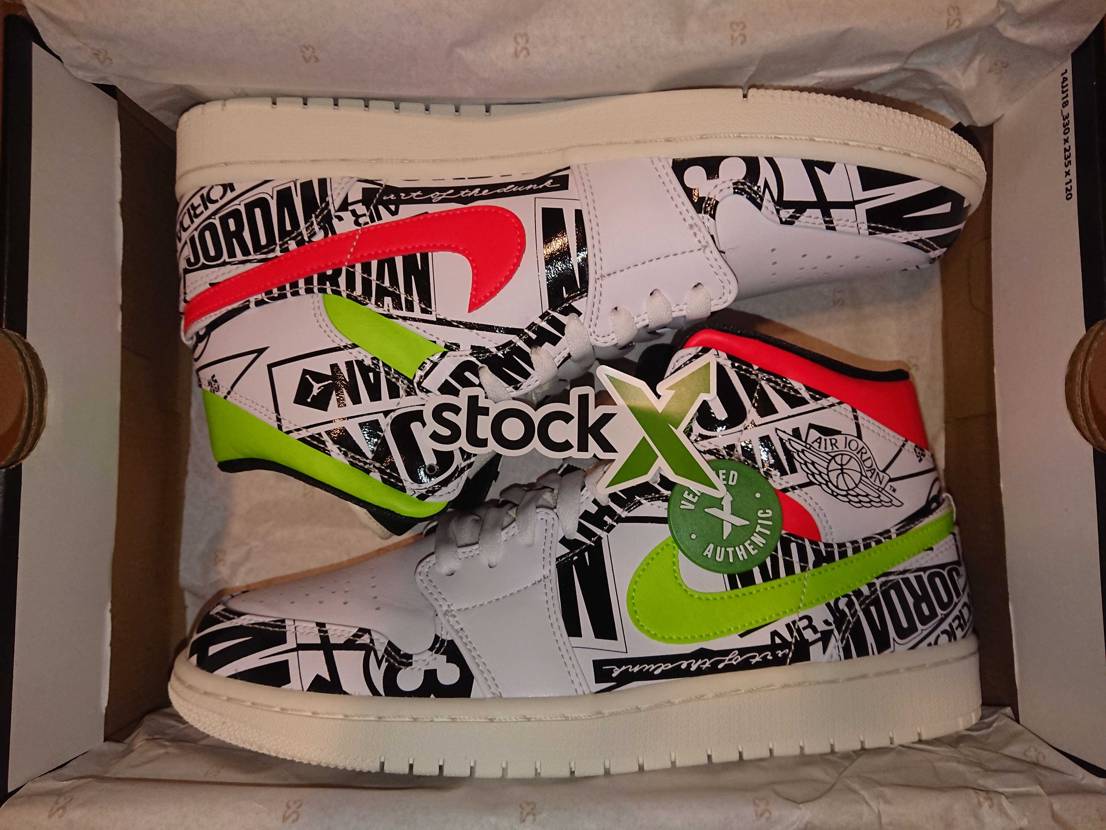 NIKE ナイキ AIR JORDAN 1 MID 'OVER-PRINT LOGOS' エア ジョーダン ワン ミッド オーバー プリント ロゴス メンズ スニーカー WHITE/BLACK-GREEN-RED ホワイト/ブラック-グリーン-レッド【海外展開 日本未入荷】