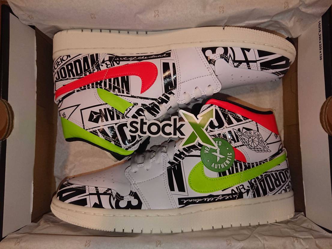 NIKE ナイキ AIR JORDAN 1 MID 'OVER-PRINT LOGOS' エア ジョーダン ワン ミッド オーバー プリント ロゴス メンズ スニーカー WHITE/BLACK-GREEN-RED ホワイト/ブラック-グリーン-レッド【海外展開 日本未入荷】