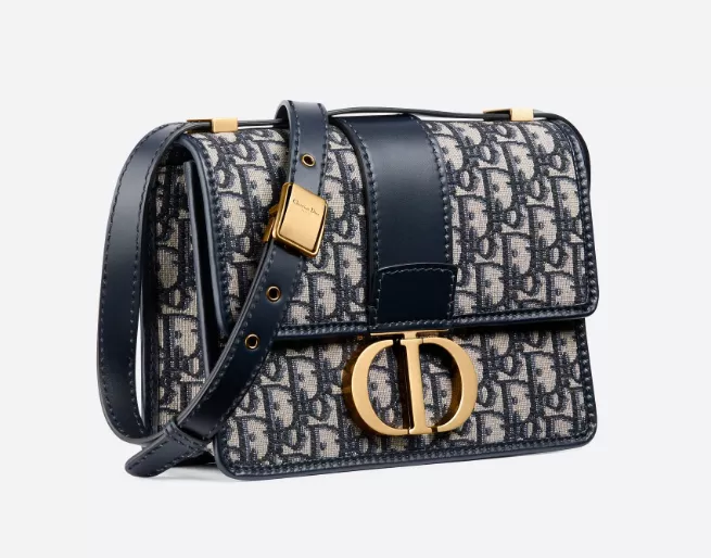 【DIOR】ブルー “30 MONTAIGNE” ディオール オブリーク ジャカード キャンバス フラップ チェーンクラッチバッグ