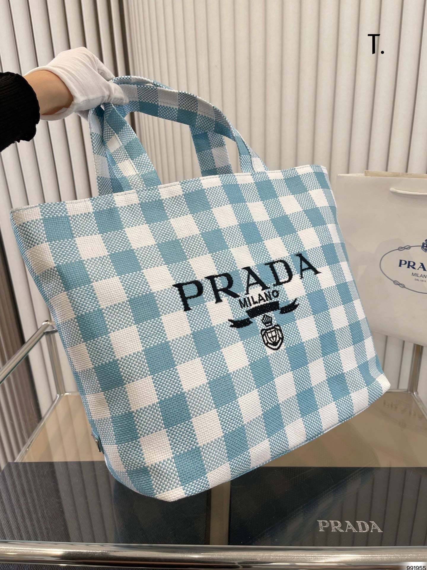 PRADA 格子縞 織物バッグ ハンドバッグ