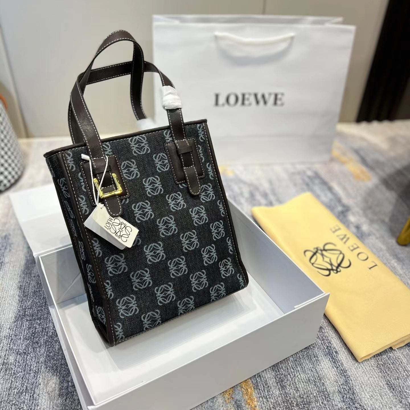 L/oewe デニムカラー キャンバス ショッピングバッグ【送料無料】