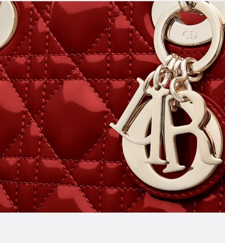 ミニ チェリーレッド カナージュ “LADY ディオール” パテントカーフスキン バッグ