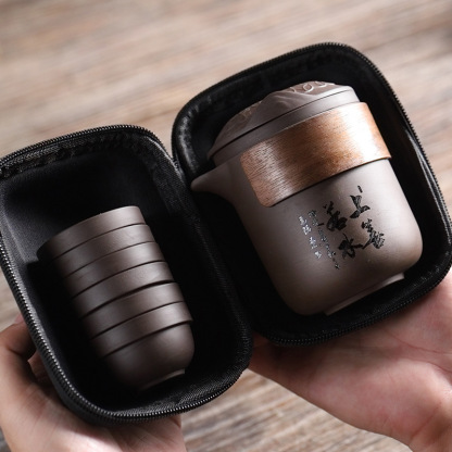 Portable Purple Clay Travel Tea Set: One Pot with Six Cups