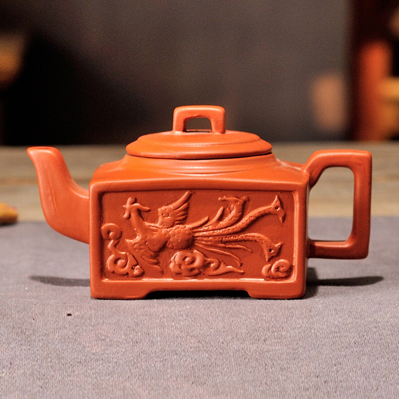 Handcrafted Zisha Teapot with Dragon and Phoenix Design