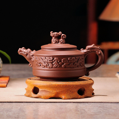 Handcrafted Zisha Teapot with Dragon and Phoenix Design
