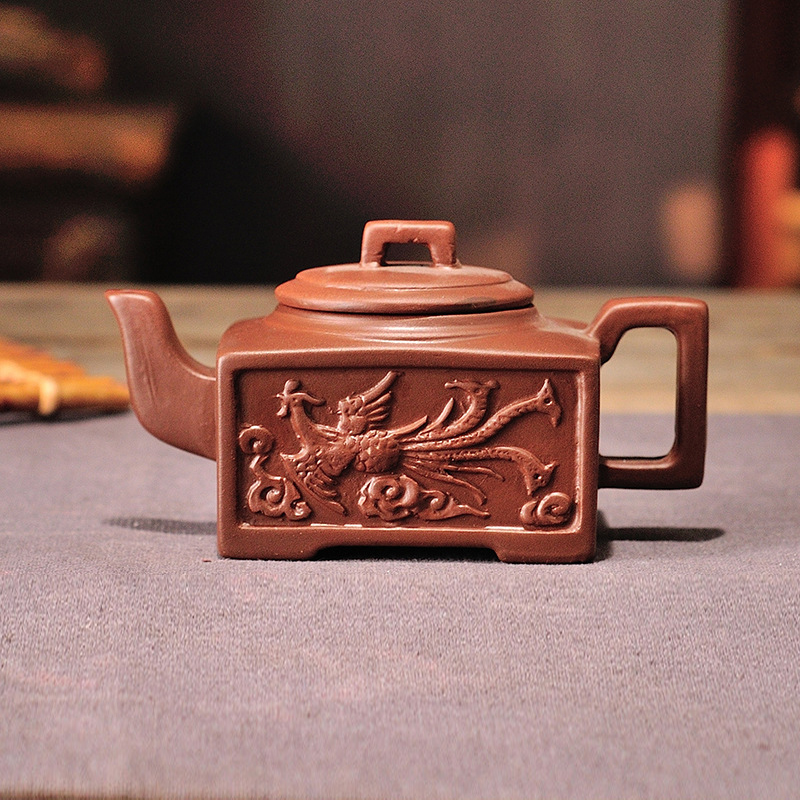 Handcrafted Zisha Teapot with Dragon and Phoenix Design
