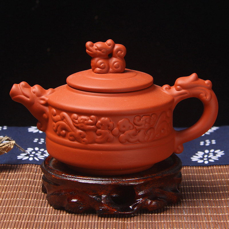 Handcrafted Zisha Teapot with Dragon and Phoenix Design
