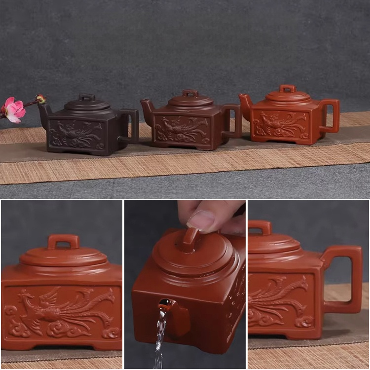 Handcrafted Zisha Teapot with Dragon and Phoenix Design
