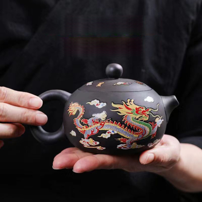 [Color Changing by Heat] Dragon and Phoenix Purple Clay Teapot