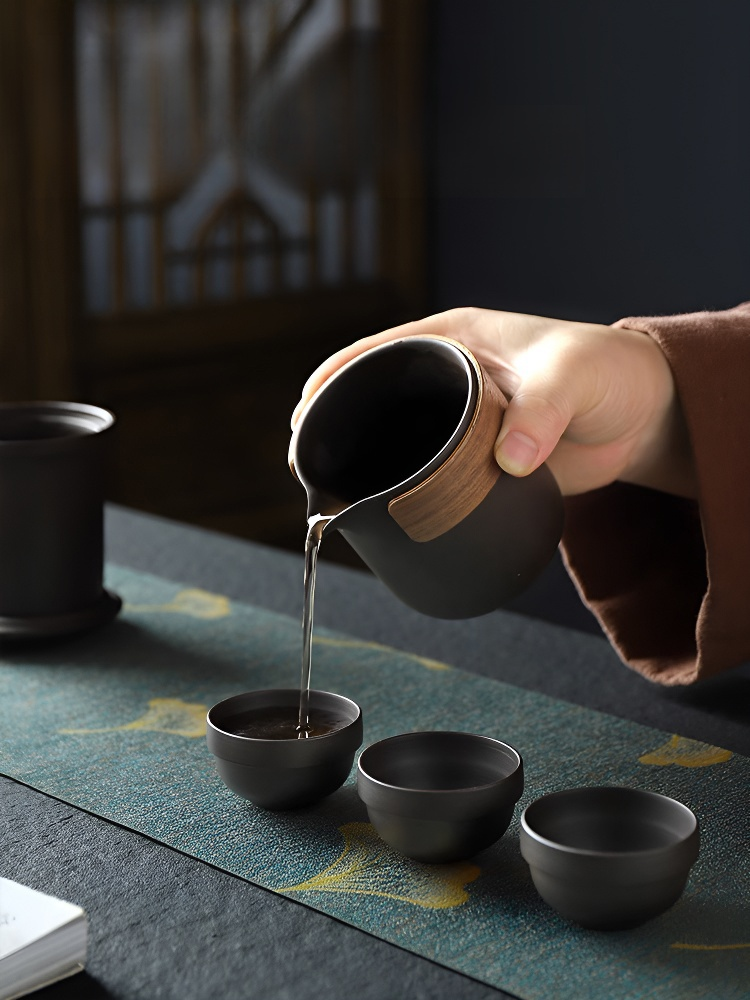 Portable Purple Clay Travel Tea Set: One Pot with Six Cups