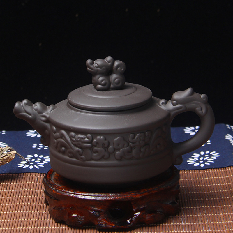Handcrafted Zisha Teapot with Dragon and Phoenix Design