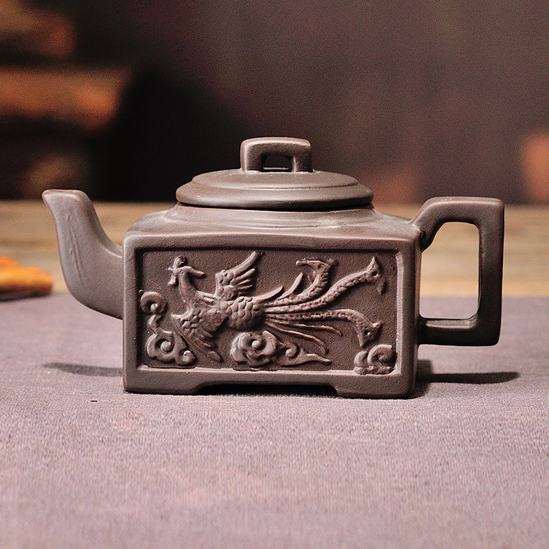 Handcrafted Zisha Teapot with Dragon and Phoenix Design