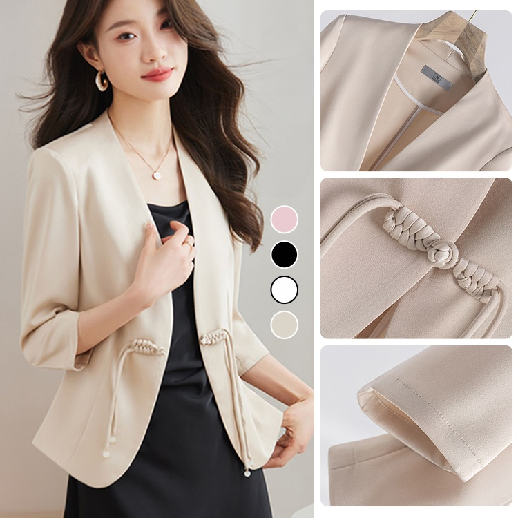 Elegant Acetate Satin New Chinese Style Three-Quarter Sleeve Blazer