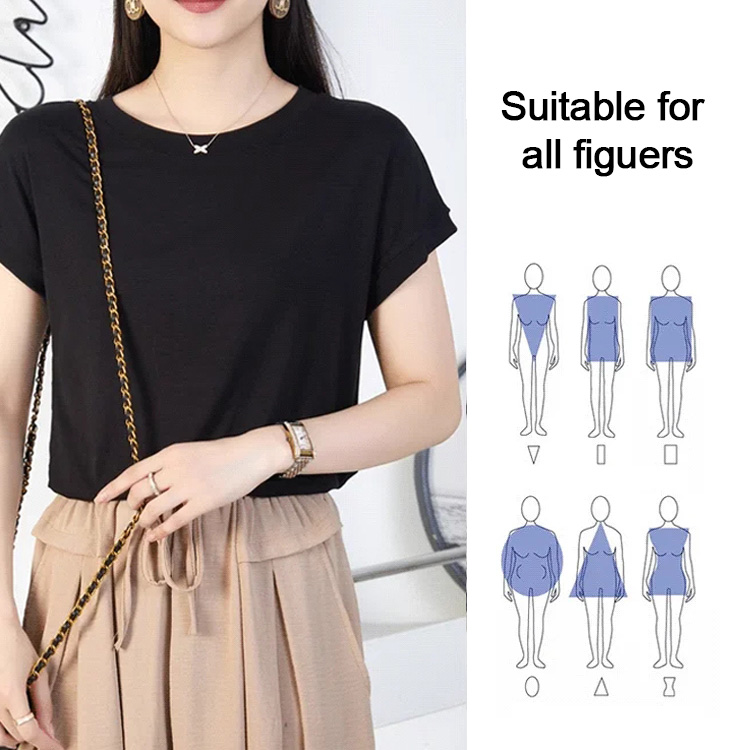 Ice silk loose sleeve versatile round neck T-shirt