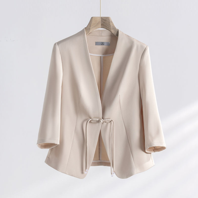 Elegant Acetate Satin New Chinese Style Three-Quarter Sleeve Blazer
