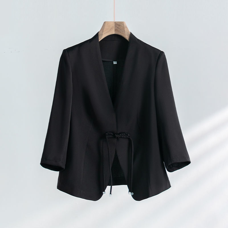 Elegant Acetate Satin New Chinese Style Three-Quarter Sleeve Blazer