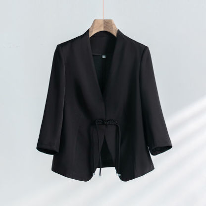 Elegant Acetate Satin New Chinese Style Three-Quarter Sleeve Blazer
