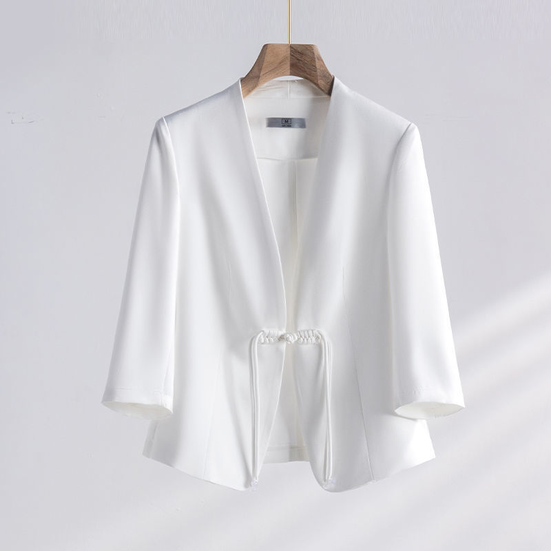 Elegant Acetate Satin New Chinese Style Three-Quarter Sleeve Blazer