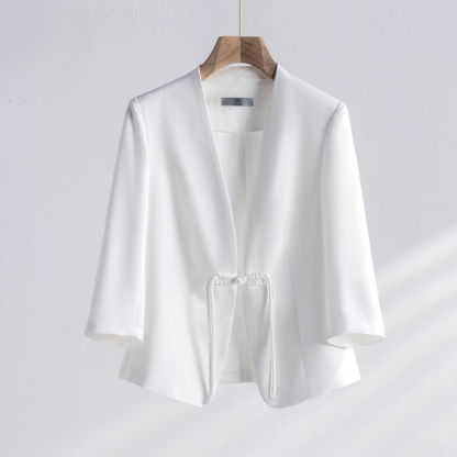 Elegant Acetate Satin New Chinese Style Three-Quarter Sleeve Blazer