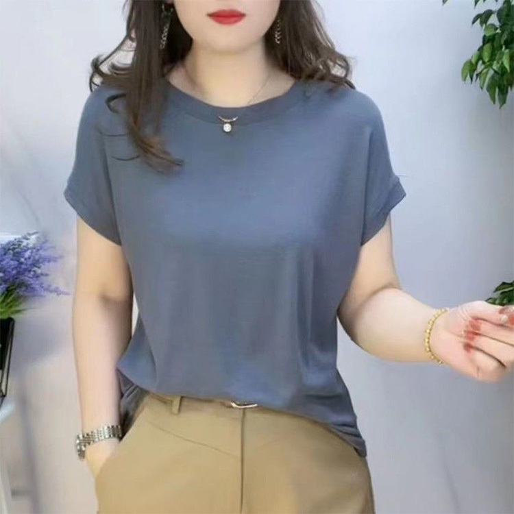 Ice silk loose sleeve versatile round neck T-shirt