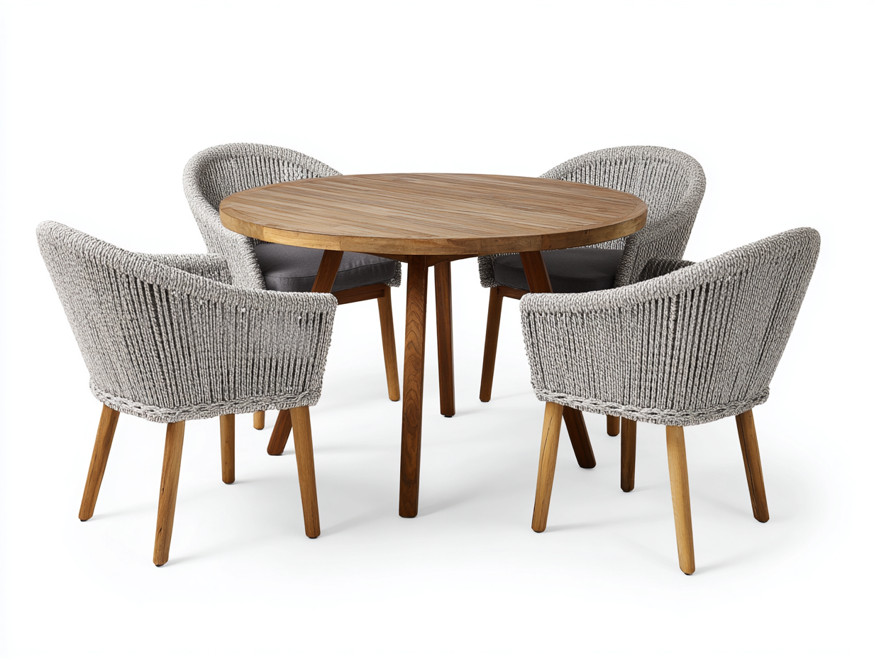 Round Dining Table Set Wood Rope - table 120x120x75 cm - Natural Wood/Grey - Modern Style-Designoliq