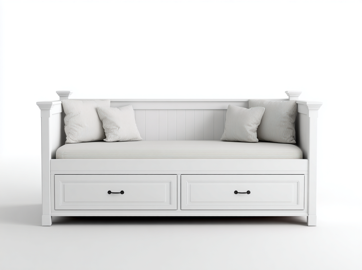 Single Bed Wood 200x90x85 cm - White - Bedroom - Storage Design-Designoliq