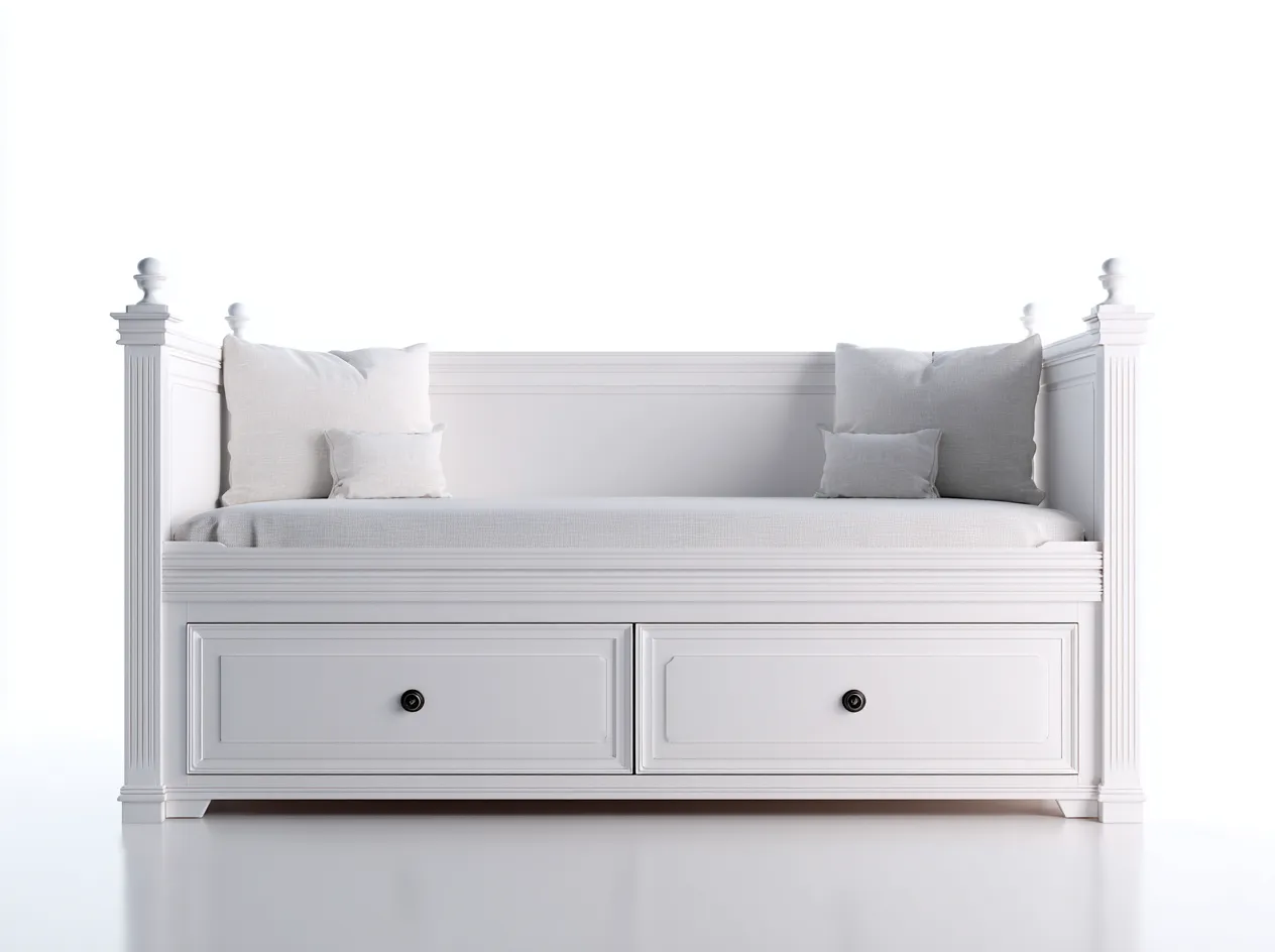 Single Bed Wood 200x100x85 cm - White - Bedroom - Storage Daybed Style-Designoliq