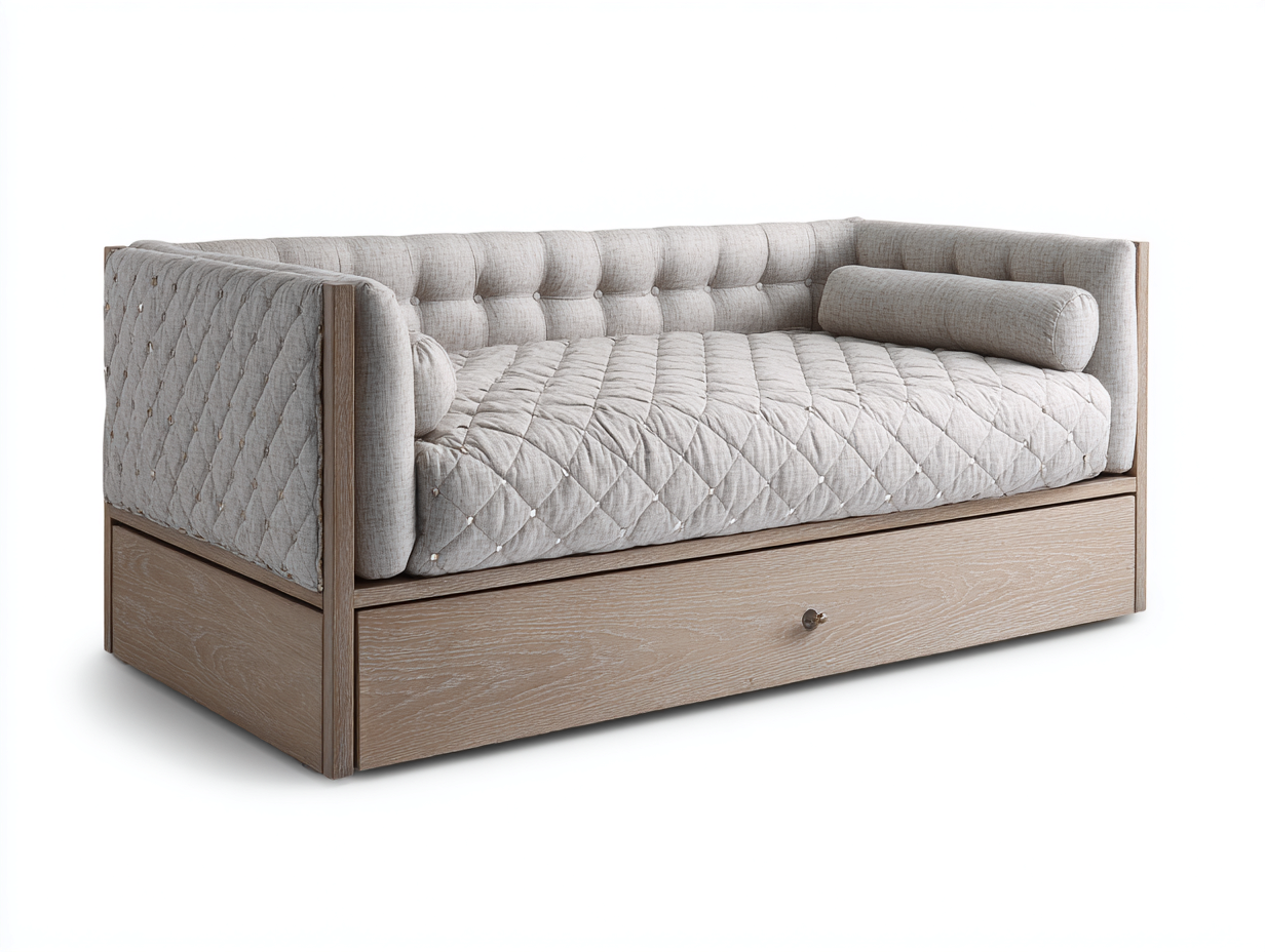 Single bed wood fabric upholstery 200x110x85 cm - natural wood/light grey - bedroom - classic style-Designoliq
