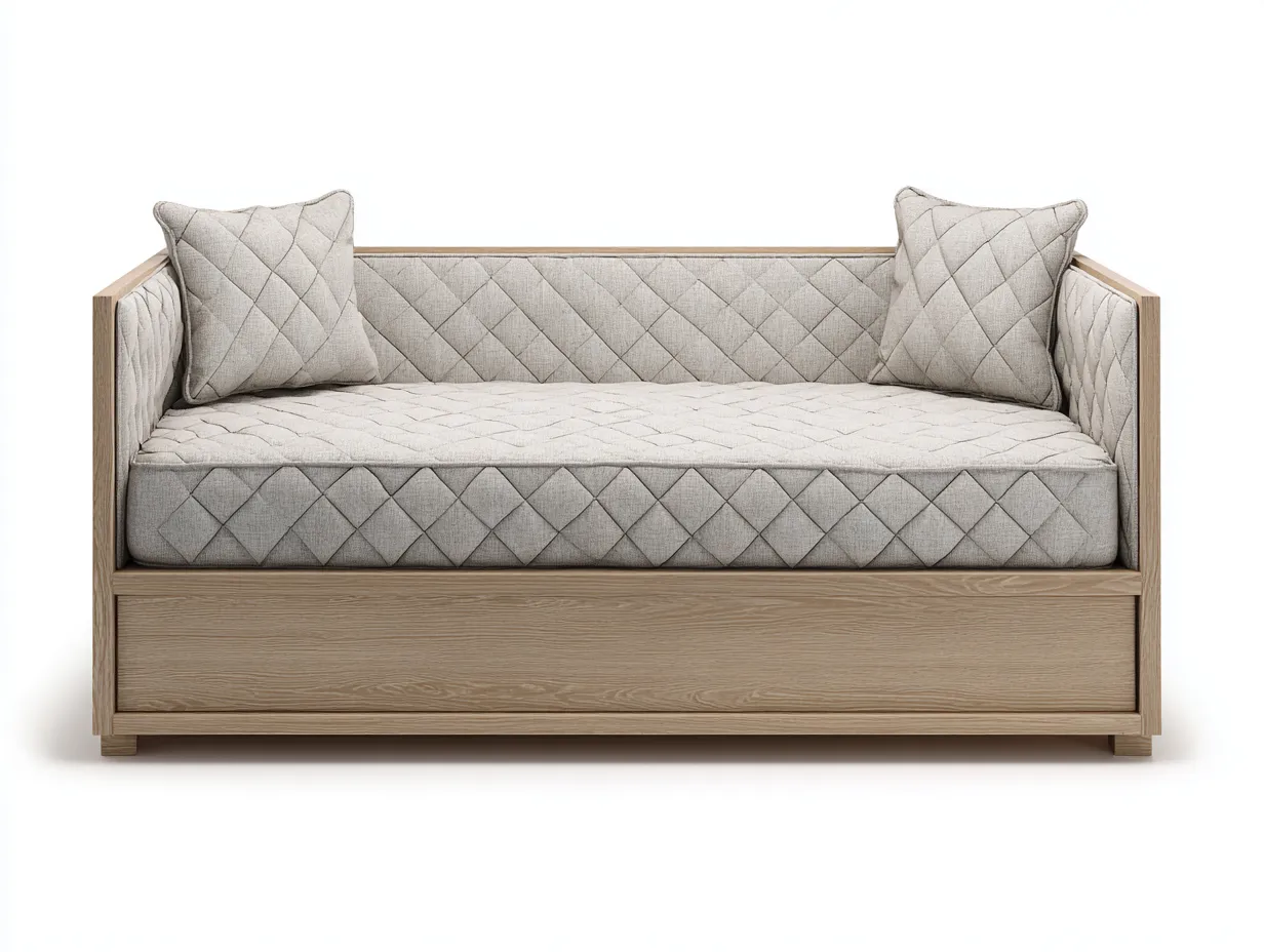 Oak single bed with storage 200x100x85 cm - light oak/light grey - bedroom - modern design-Designoliq