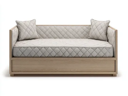 Oak single bed with storage 200x100x85 cm - light oak/light grey - bedroom - modern design-Designoliq