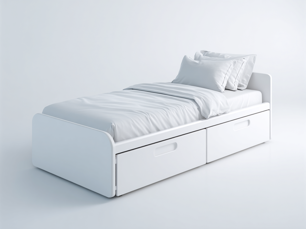 Single bed with storage solid wood 200x100x65 cm - white - for bedroom - modern storage bed design-Designoliq