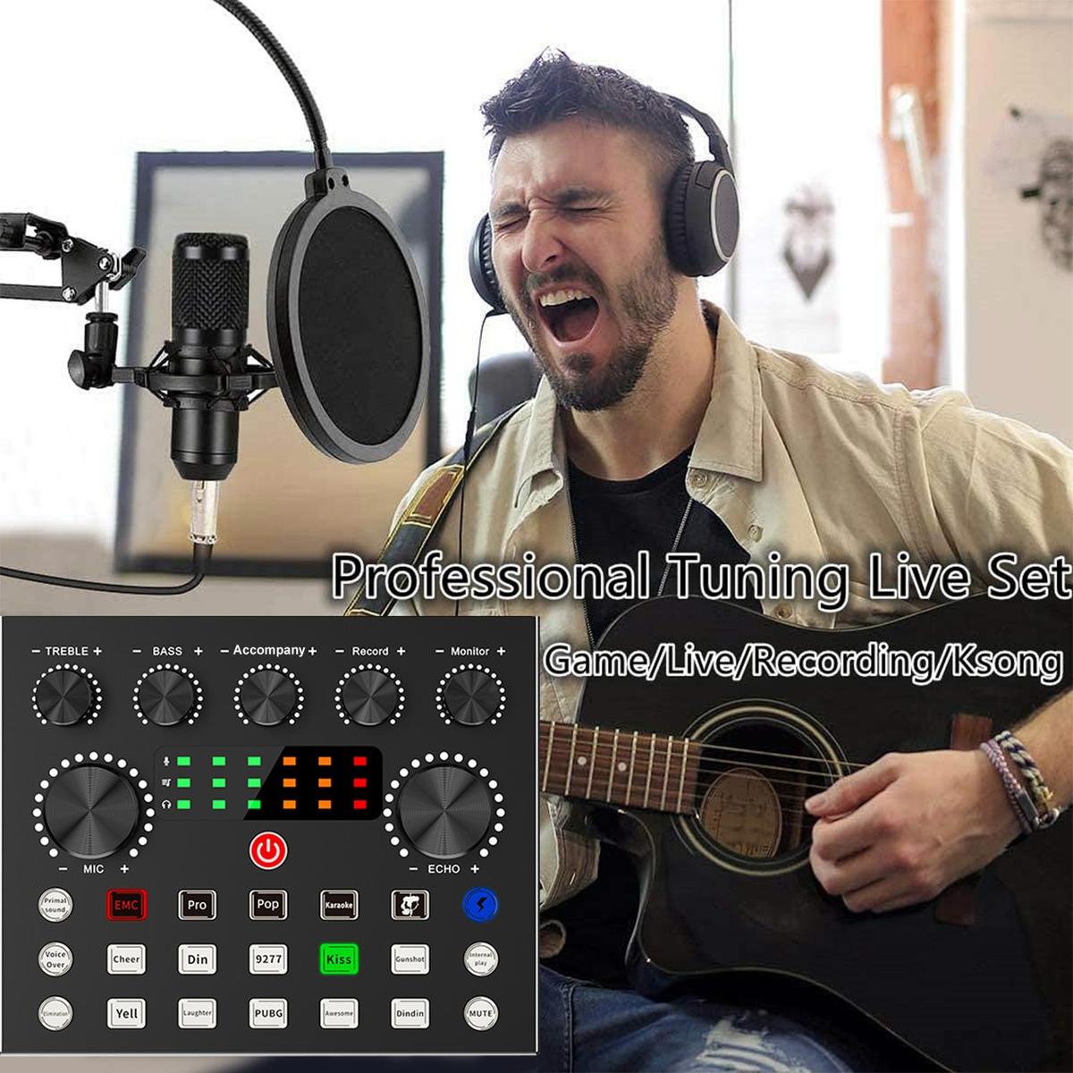 Professional Podcast Studio Equipment Kit, USB Rechargeable Condenser Microphone & Audio Interface & Sound Card & Audio Mixer, Live Streaming Equipment for YouTube & Twitch