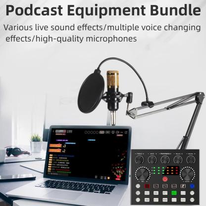 Professional Podcast Studio Equipment Kit, USB Rechargeable Condenser Microphone & Audio Interface & Sound Card & Audio Mixer, Live Streaming Equipment for YouTube & Twitch