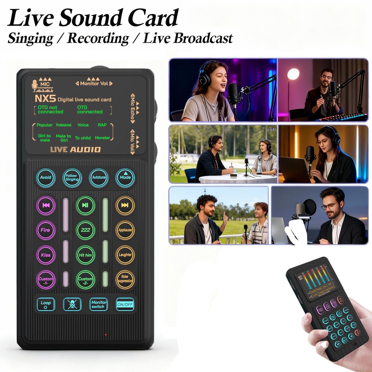 Live Sound Card Live Mixing Console With Voice Changer And AI Noise Reduction Bluetooth Audio Mixer equipment, for Outdoor, Gaming, Podcasting,Recording,Singing,Youtube Tiktok Blog Streaming