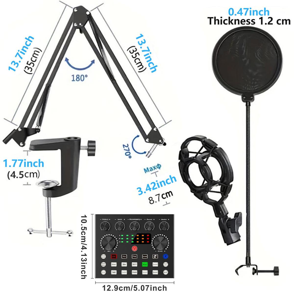 Professional Podcast Studio Equipment Kit, USB Rechargeable Condenser Microphone & Audio Interface & Sound Card & Audio Mixer, Live Streaming Equipment for YouTube & Twitch