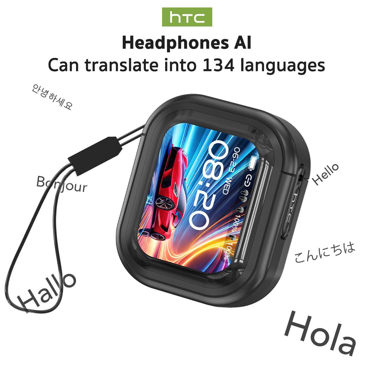 hTC AI Translation Wireless Earbuds,Translator 134 Languages Bluetooth Headphones,LCD Full Color Display Screen Charging Case Ear Buds with MIC