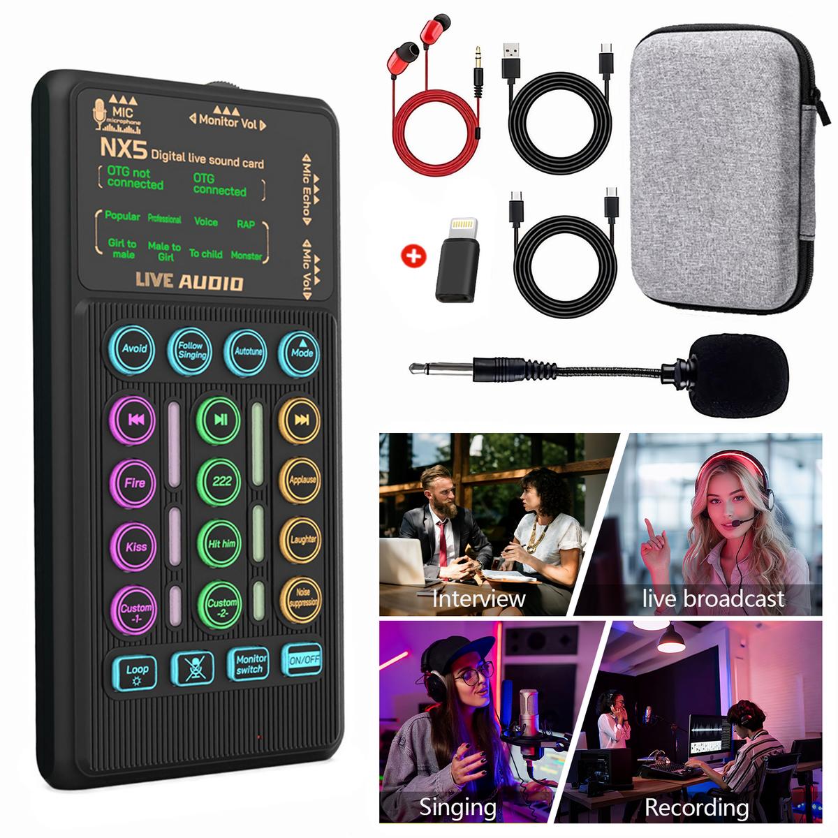 Live Sound Card Live Mixing Console With Voice Changer And AI Noise Reduction Bluetooth Audio Mixer equipment, for Outdoor, Gaming, Podcasting,Recording,Singing,Youtube Tiktok Blog Streaming